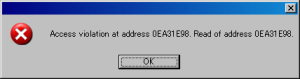 Access violation at address 0EA31E98. Read of address 0EA31E98.